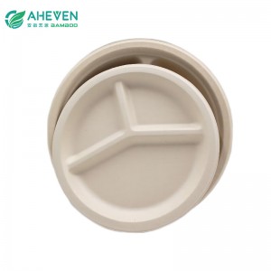 China Manufacture Eco 3 Compartment Bagasse Plate In 9 Inch