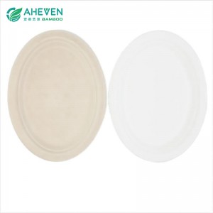 Big Size 12 inch Oval Shape Sugarcane Bagasse Disposable Plates