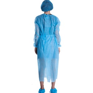 Disposable Isolation Gown Polypropylene: Protective Gowns with Knit Cuff Long Sleeve, Universal Size, bule